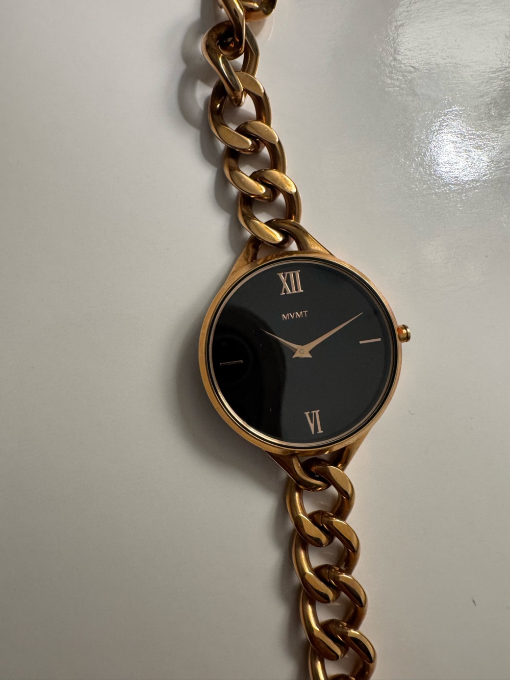 MVMT Gold-Tone Chain Bracelet Watch with Black Dial